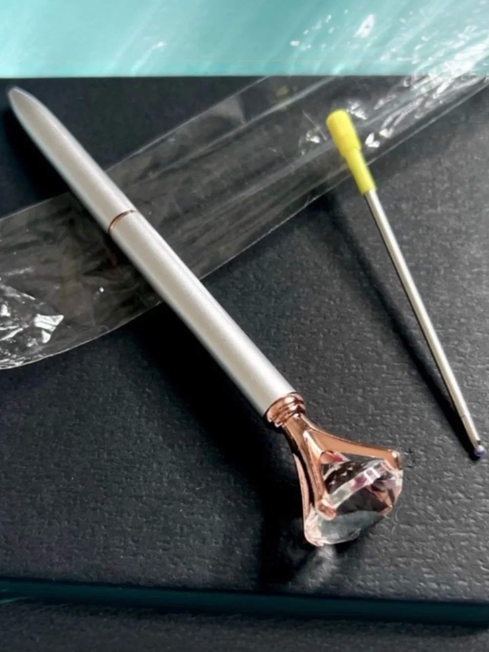 Diamond Top Metal Ballpoint Pen Silver Rose Gold Refillable Black Ink